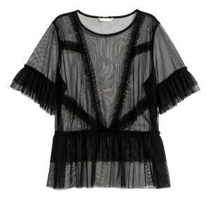 H&M black mesh ruffled top size XS